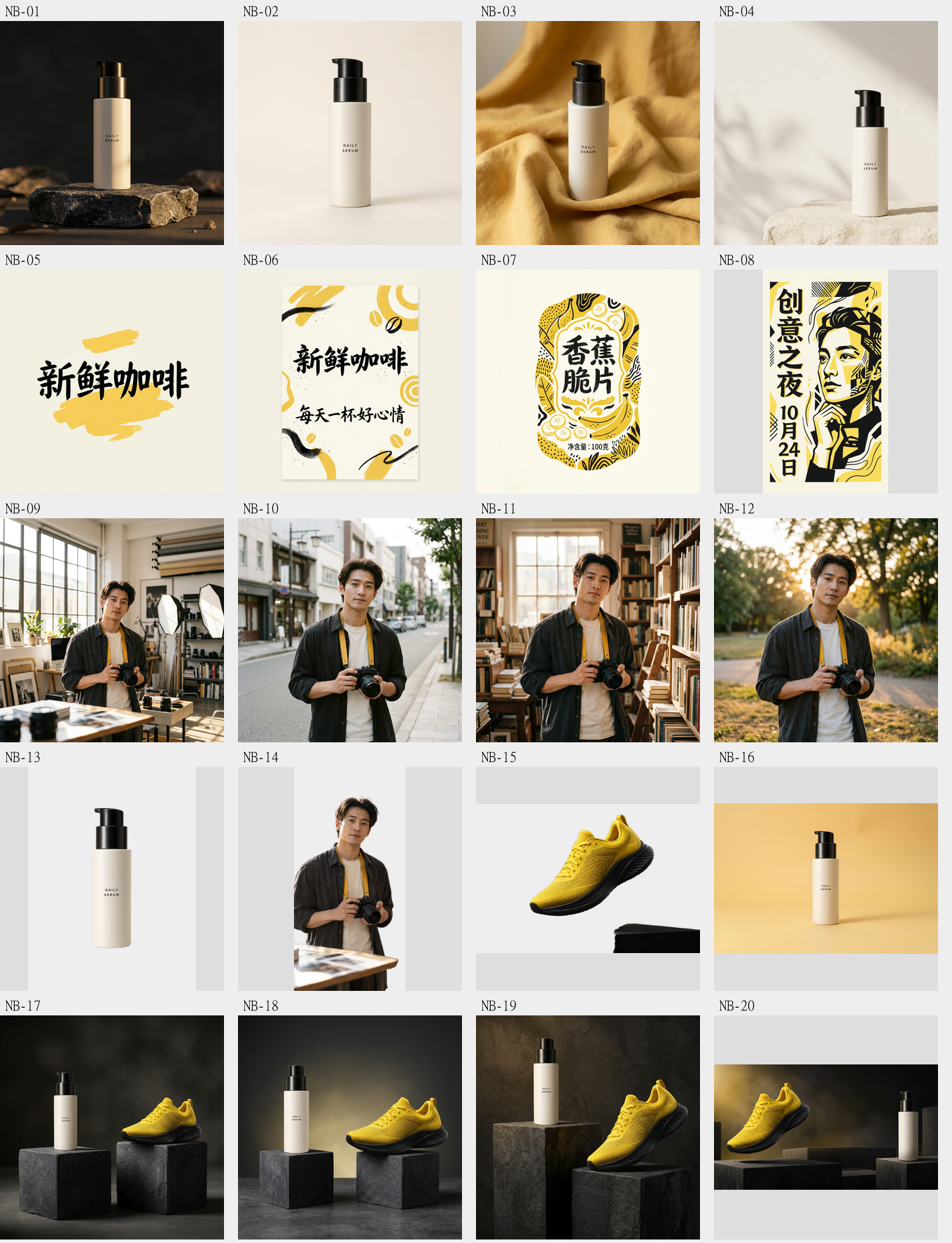 Contact sheet of the twenty recorded website outputs