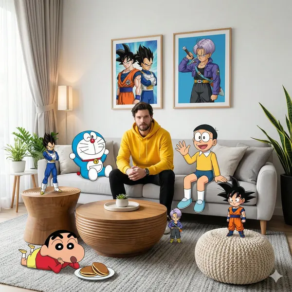Mixed-media living room scene